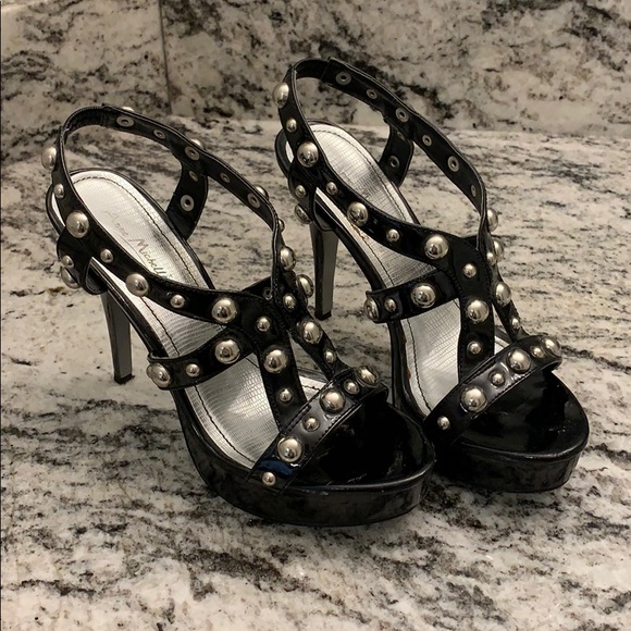 Anne Michelle Shoes - Studded Strappy Black High Heels